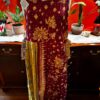 Apron style side tie wrap maxi dress made from repurposed sari “Lotus” XS/S
