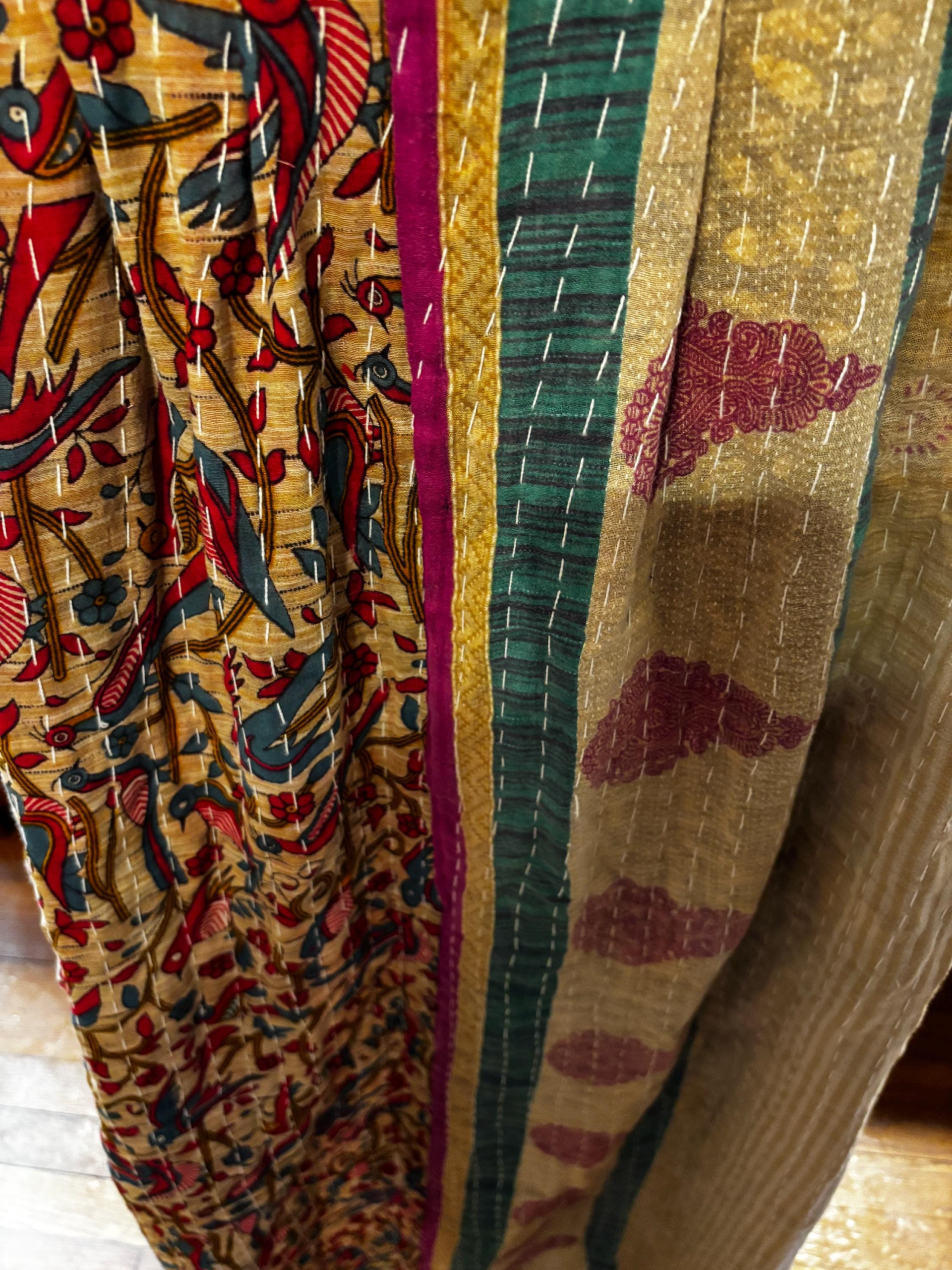 Apron style side tie wrap maxi dress made from repurposed sari “Wren” M/L