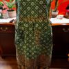 Handmade Repurposed Sari Maxi Dress – Green Ikat Diamond Print, M-XL