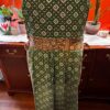 Handmade Repurposed Sari Maxi Dress – Green Ikat Diamond Print, M-XL