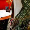 Handmade Repurposed Sari Maxi Dress – Green Ikat Diamond Print, M-XL