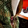 Handmade Repurposed Sari Maxi Dress – Green Ikat Diamond Print, M-XL