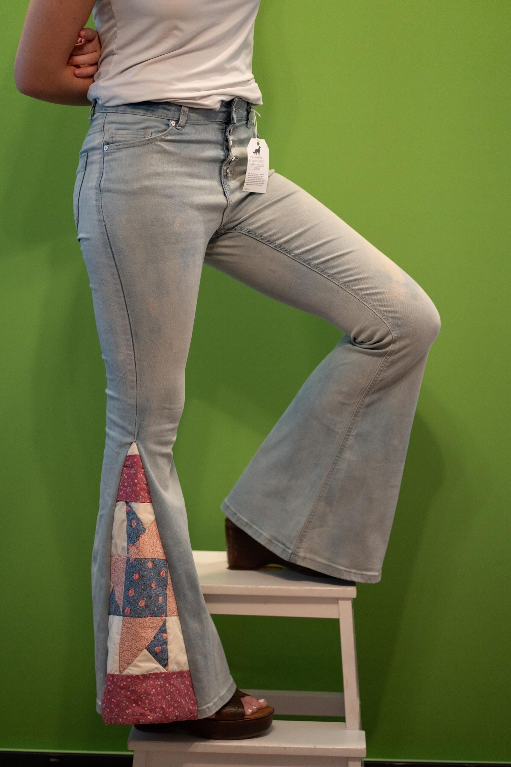 Joni | Upcycled Bell Bottom Jeans | Vintage Quilt Panels | Size 27 | One of a Kind | Wolfgang