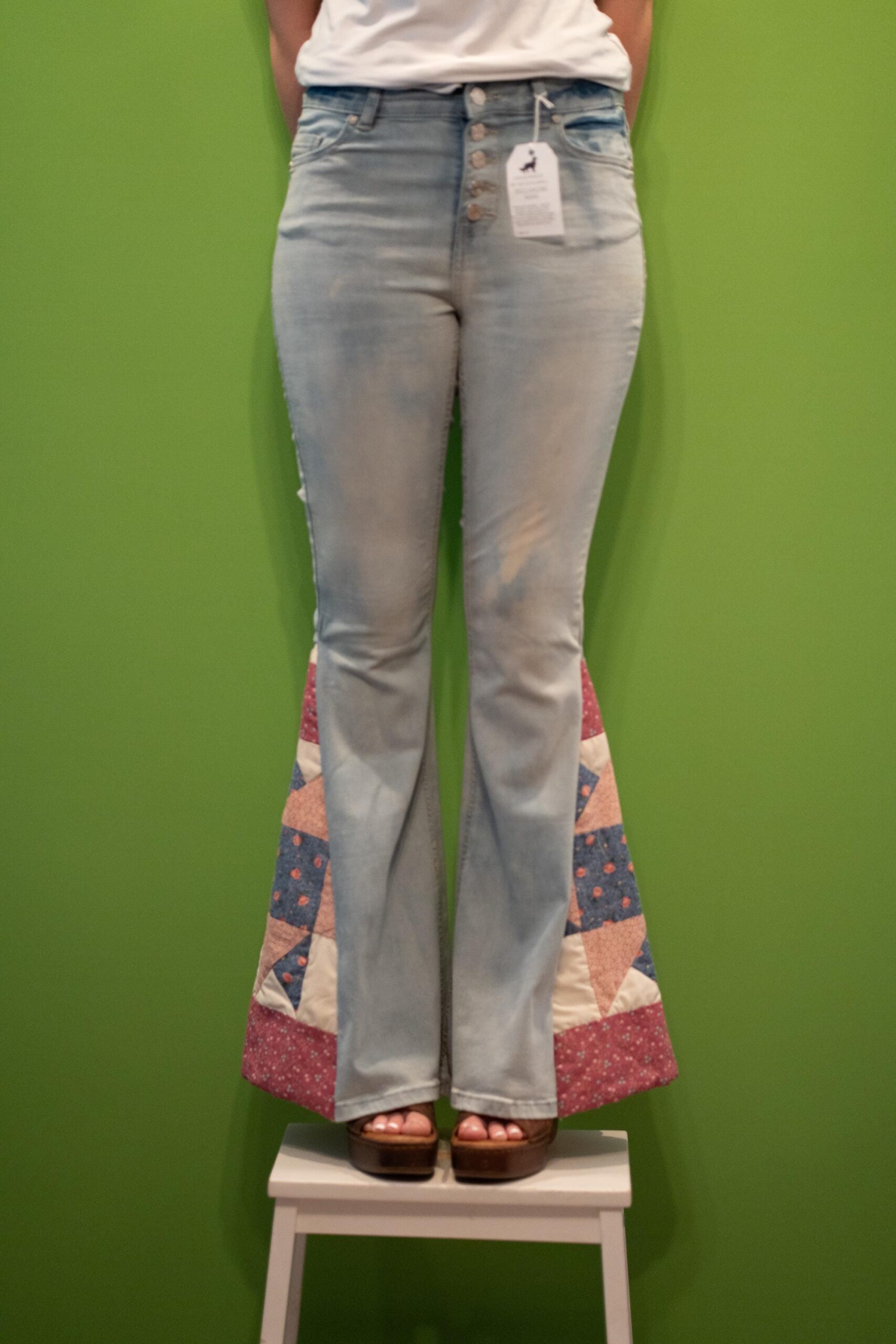 Joni | Upcycled Bell Bottom Jeans | Vintage Quilt Panels | Size 27 | One of a Kind | Wolfgang