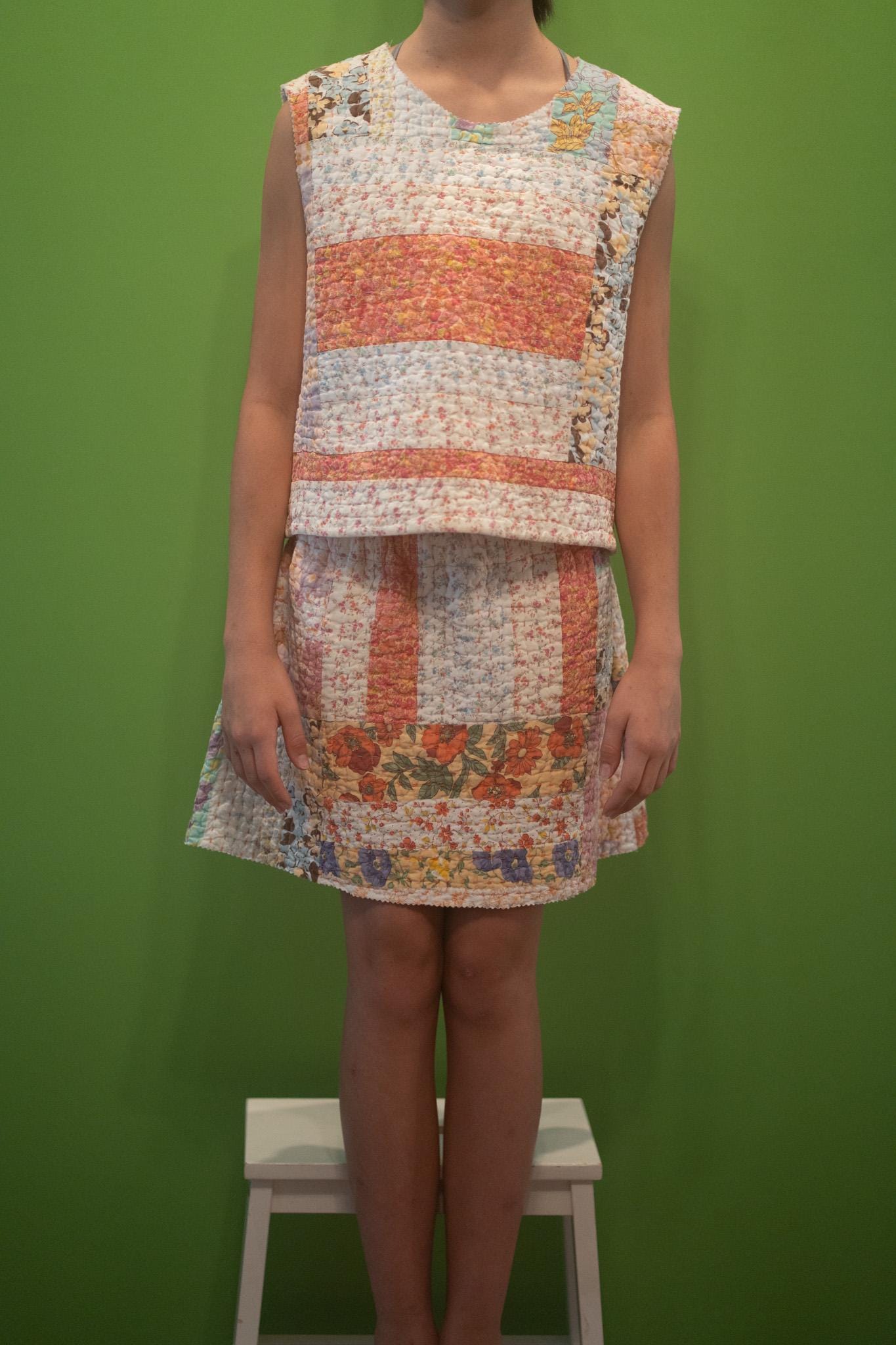 Poppy Quilted Set | Cropped Top, Gathered Skirt | 1970s Vintage Kantha Lined Medium