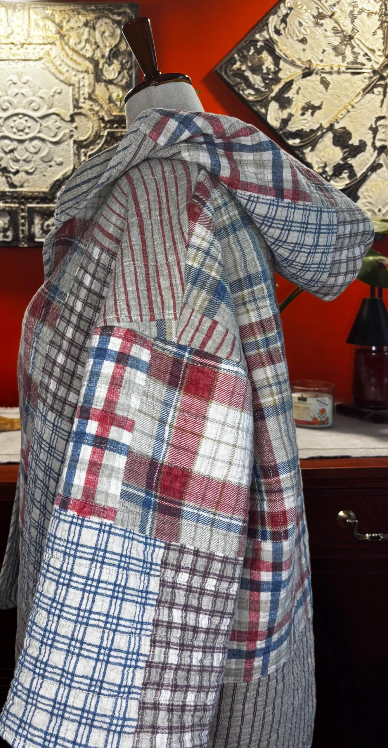 Vintage Plaid Quilt Hooded Coat | Patchwork Flannel, 1960s-80s Upcycled Apparel