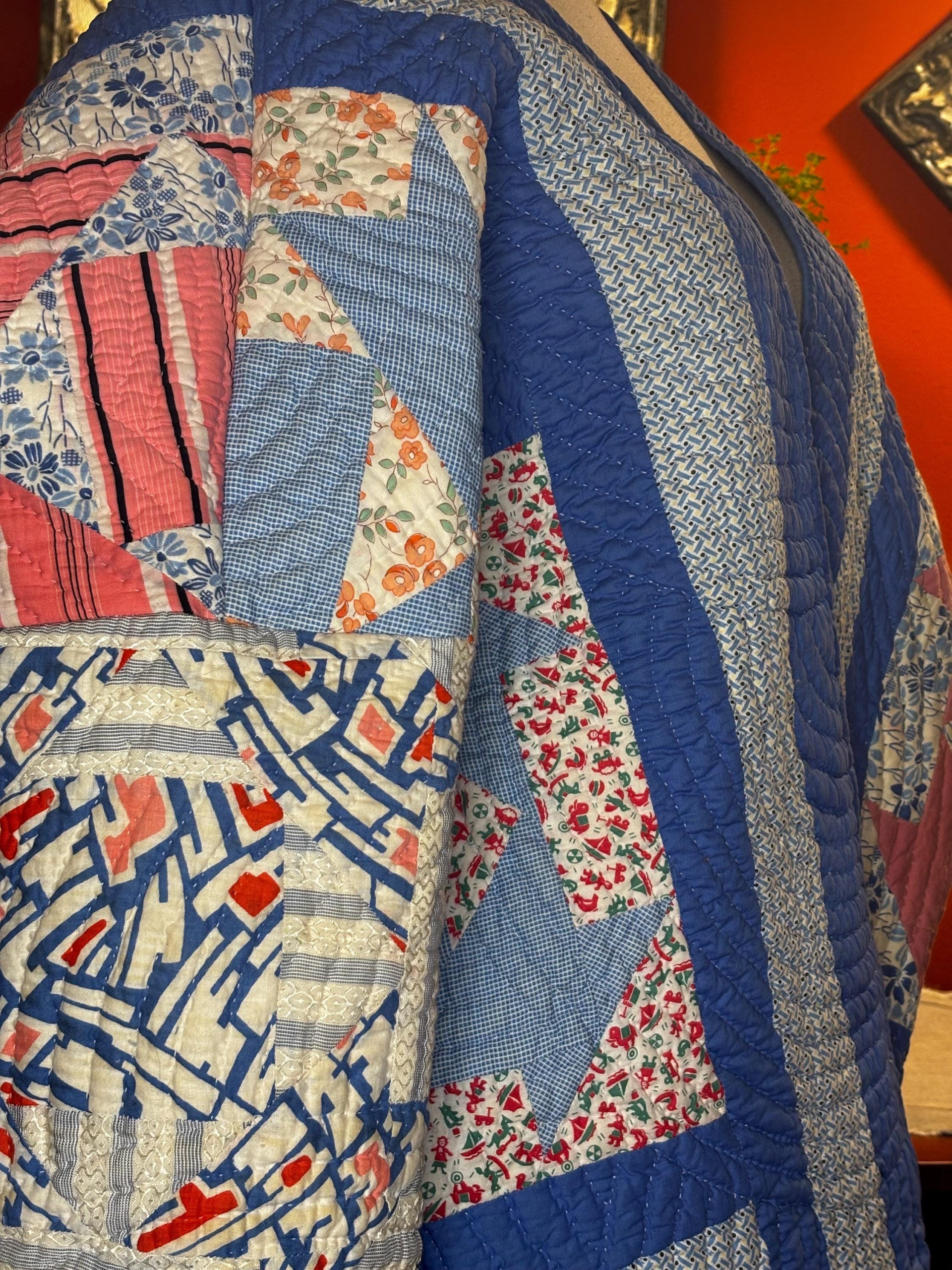 Maxine Quilt Coat | 1930-40s Cobalt Blue Star Quilt | One of a Kind