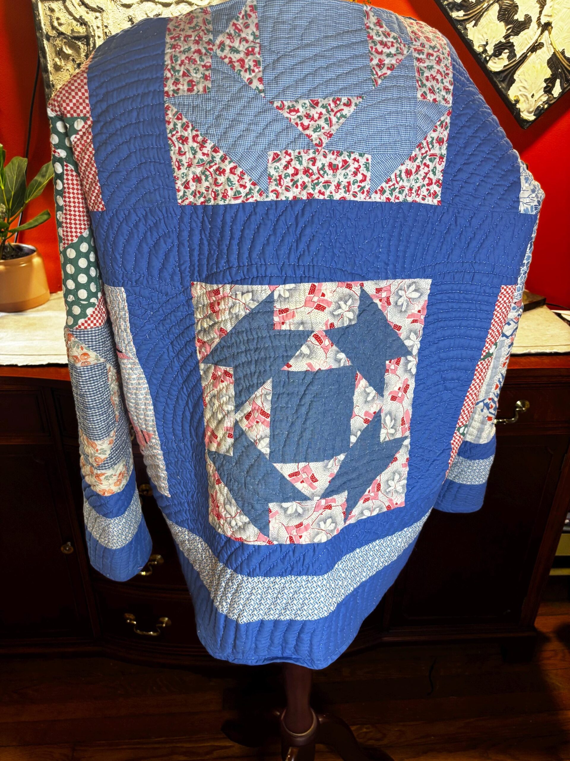 Maxine Quilt Coat | 1930-40s Cobalt Blue Star Quilt | One of a Kind