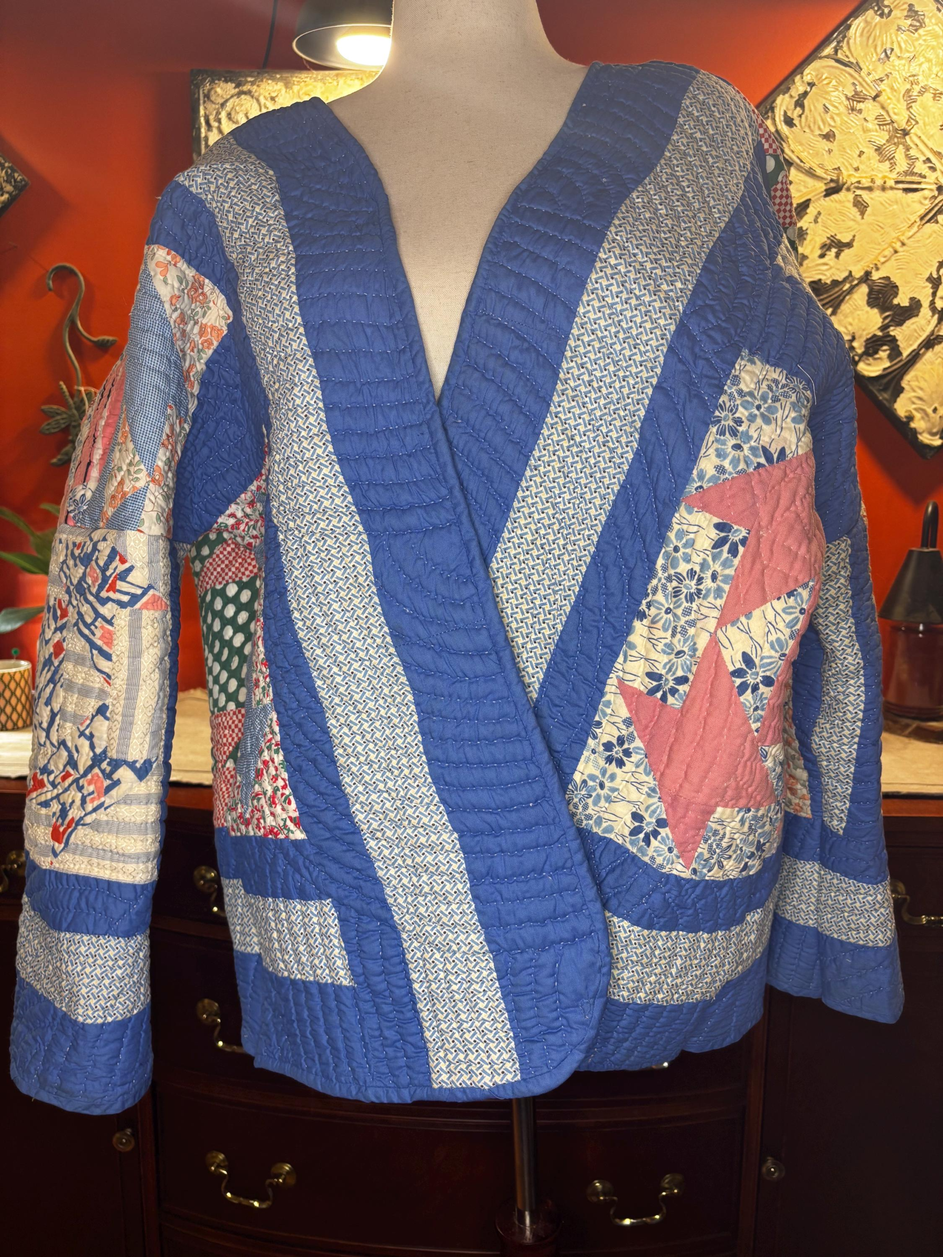 Maxine Quilt Coat | 1930-40s Cobalt Blue Star Quilt | One of a Kind