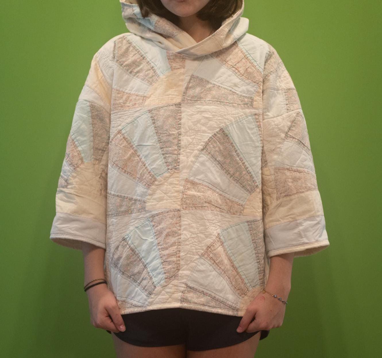Antique Quilt Coat Handmade Vintage Patchwork Jacket One of a Kind Hoodie “Pearl”