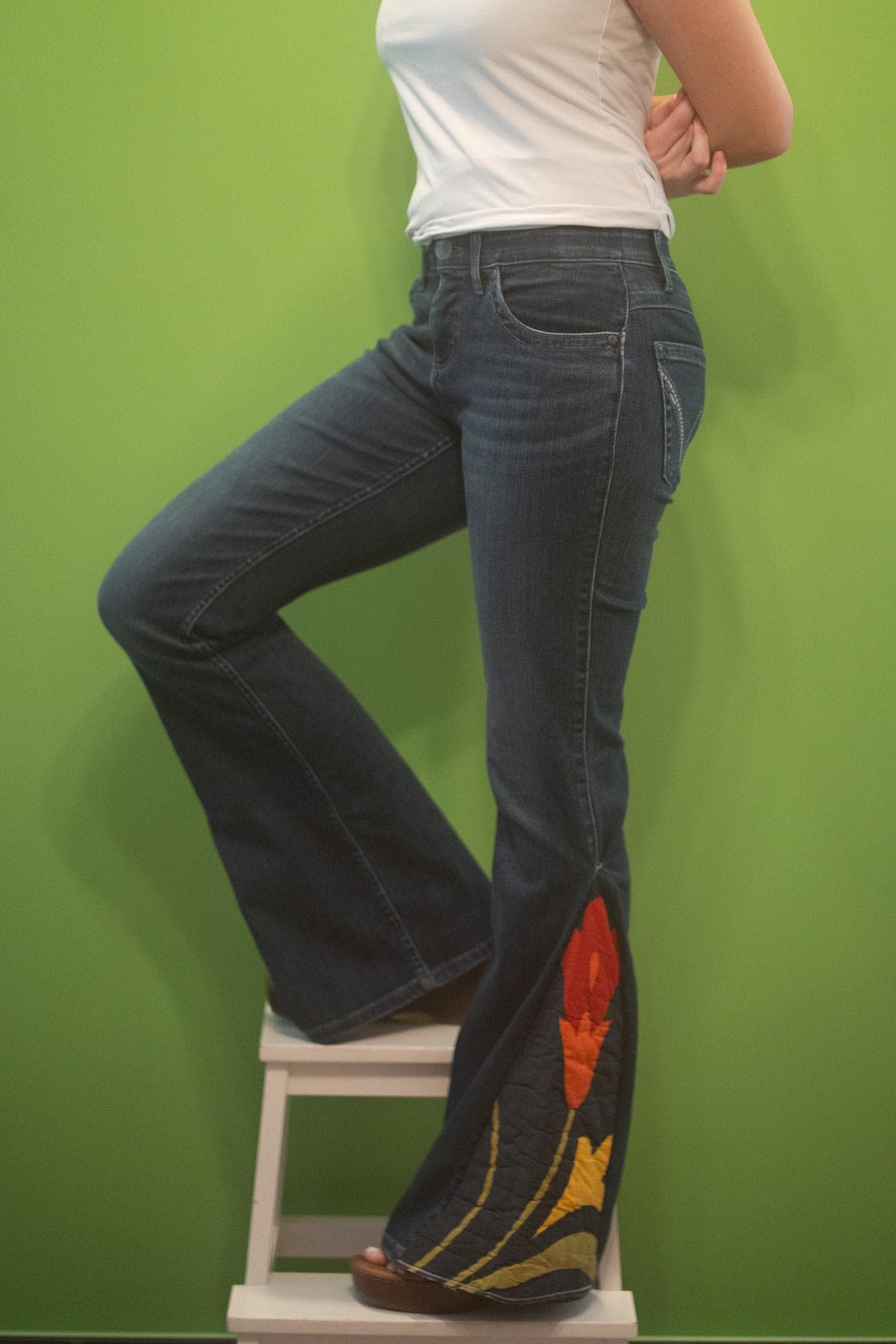 Upcycled Quilt Flare Jeans | Vintage Denim Bell Bottoms, Size 27