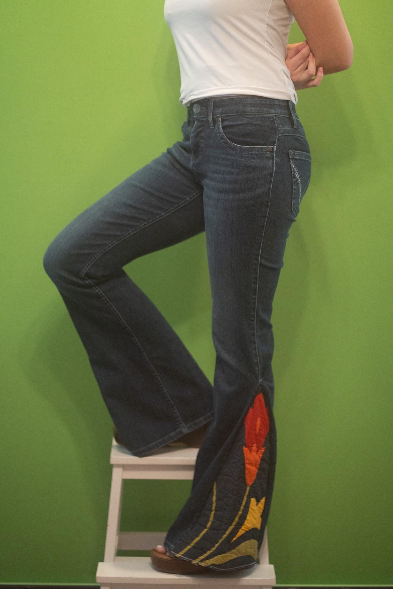 Upcycled Quilt Flare Jeans | Vintage Denim Bell Bottoms, Size 27