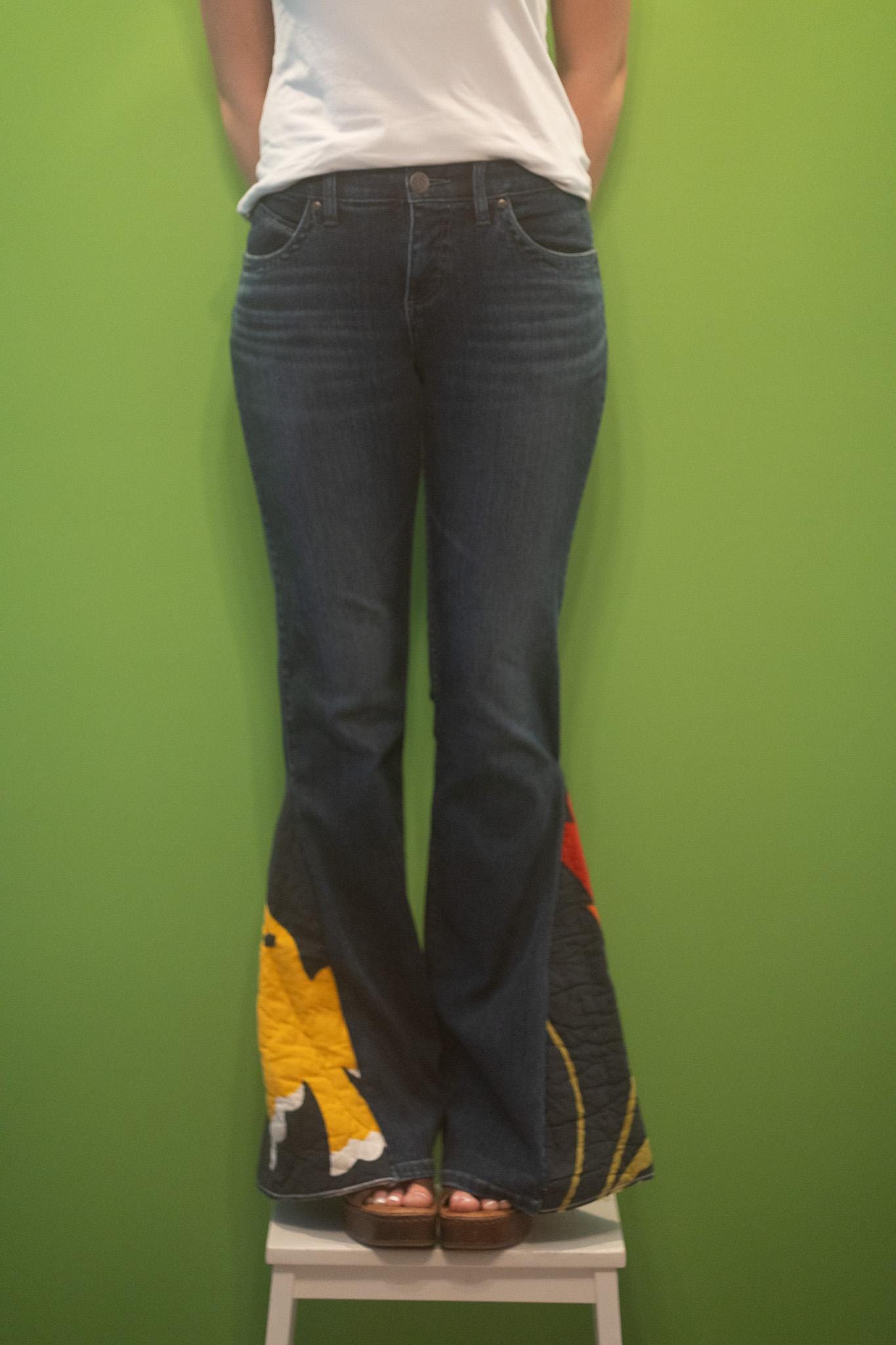 Upcycled Quilt Flare Jeans | Vintage Denim Bell Bottoms, Size 27