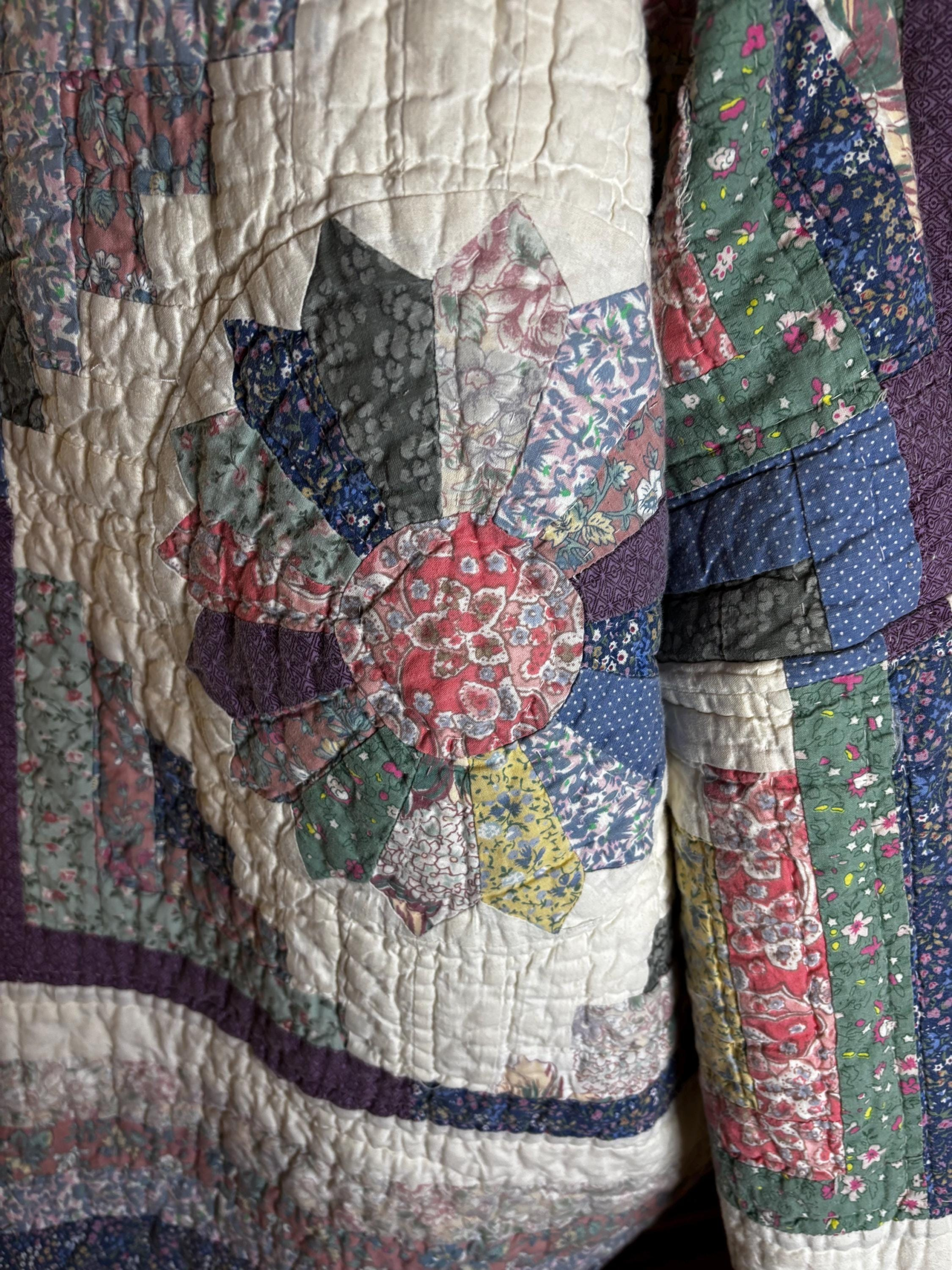 Margot Handmade Vintage Quilt Coat | 1940s-50s Hand Quilted Log Cabin Star (Medium-3XL)