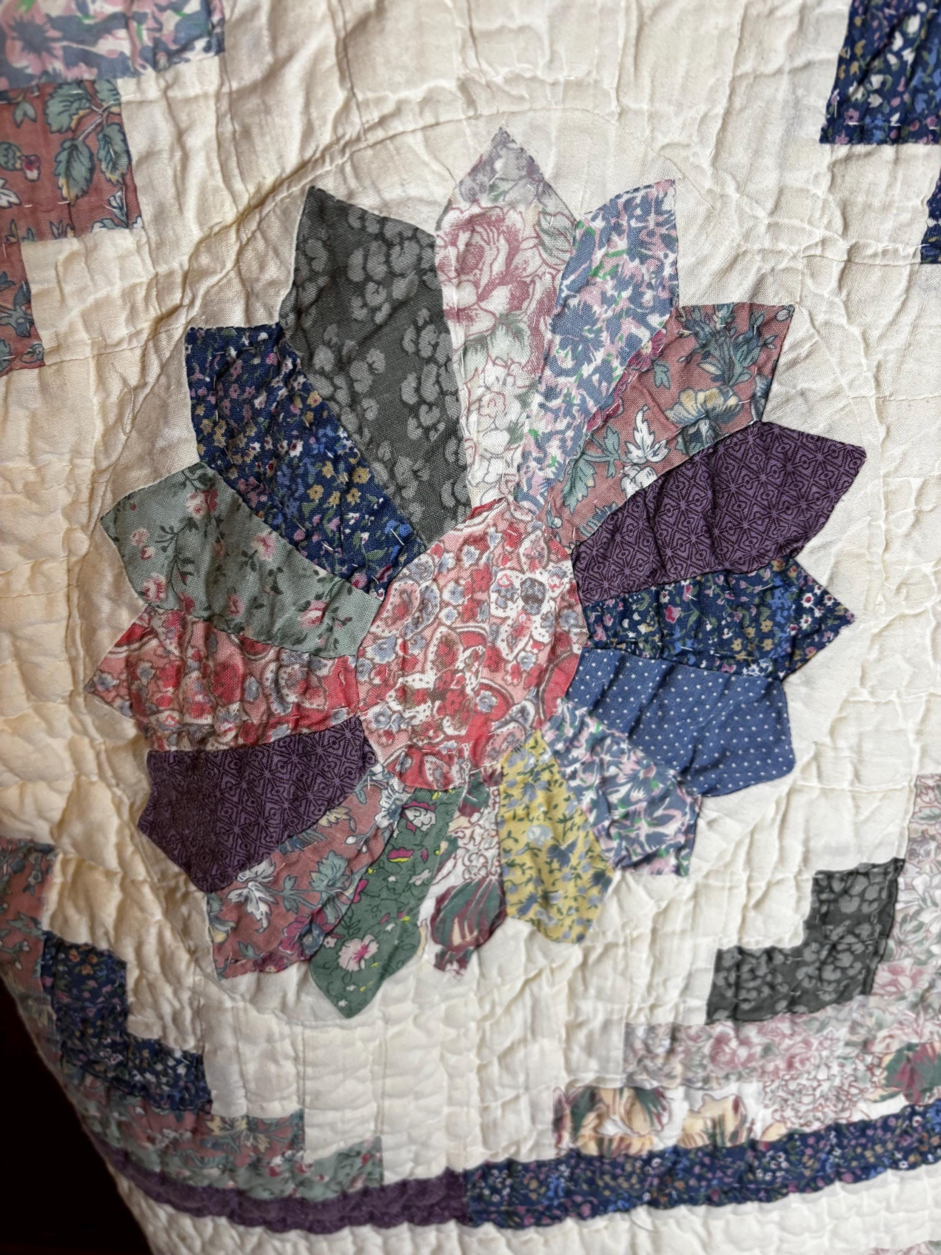Margot Handmade Vintage Quilt Coat | 1940s-50s Hand Quilted Log Cabin Star (Medium-3XL)