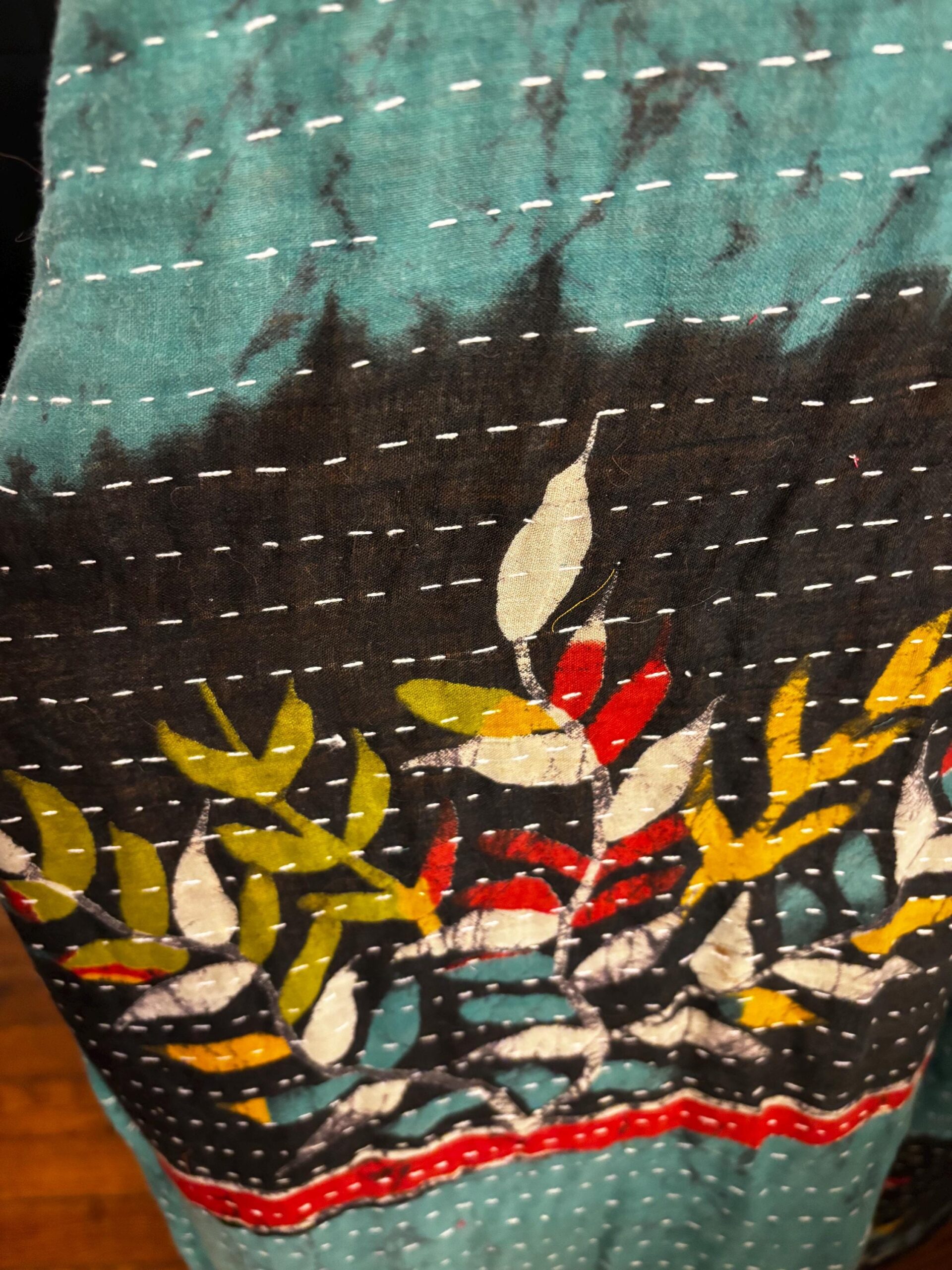 Sparrow Handmade Kantha Jumpsuit  Tie Shoulder  Bird & Botanical Print  Large to XL Wolfgang