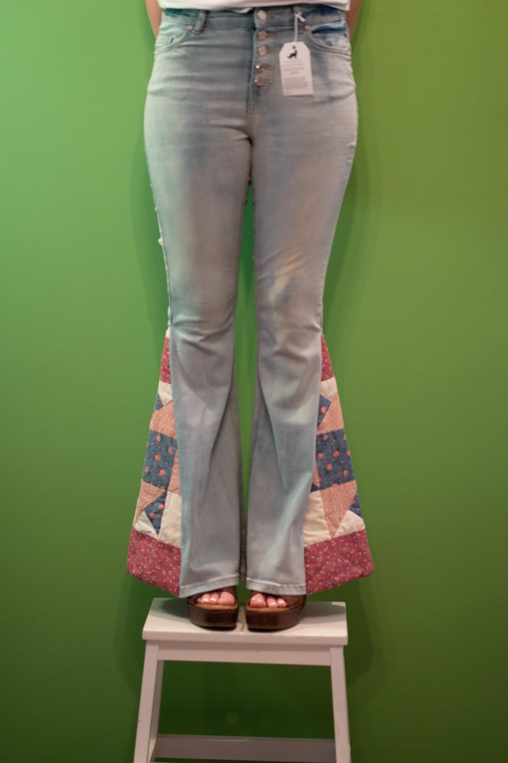 Joni | Upcycled Bell Bottom Jeans | Vintage Quilt Panels | Size 27 | One of a Kind | Wolfgang