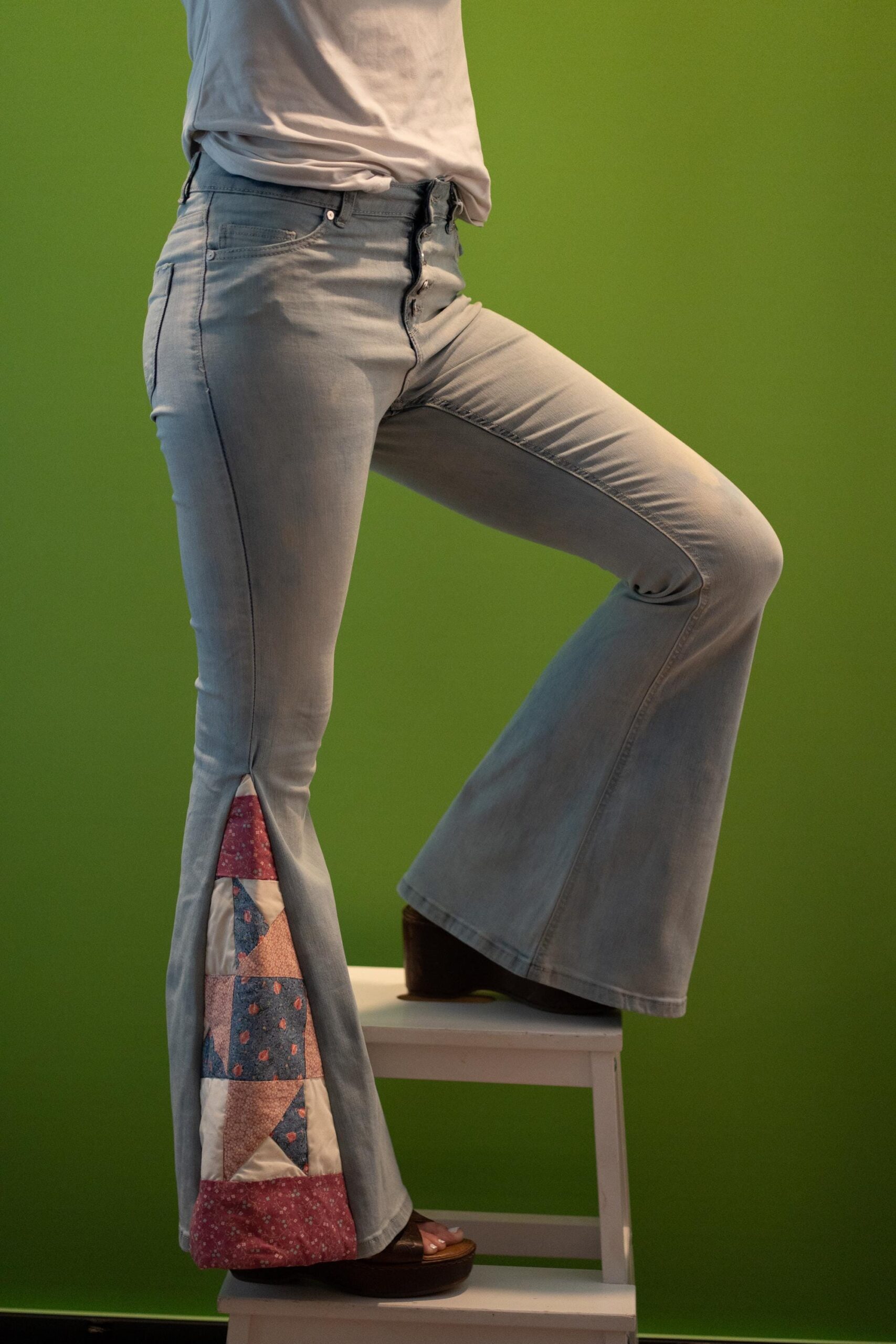 Joni | Upcycled Bell Bottom Jeans | Vintage Quilt Panels | Size 27 | One of a Kind | Wolfgang