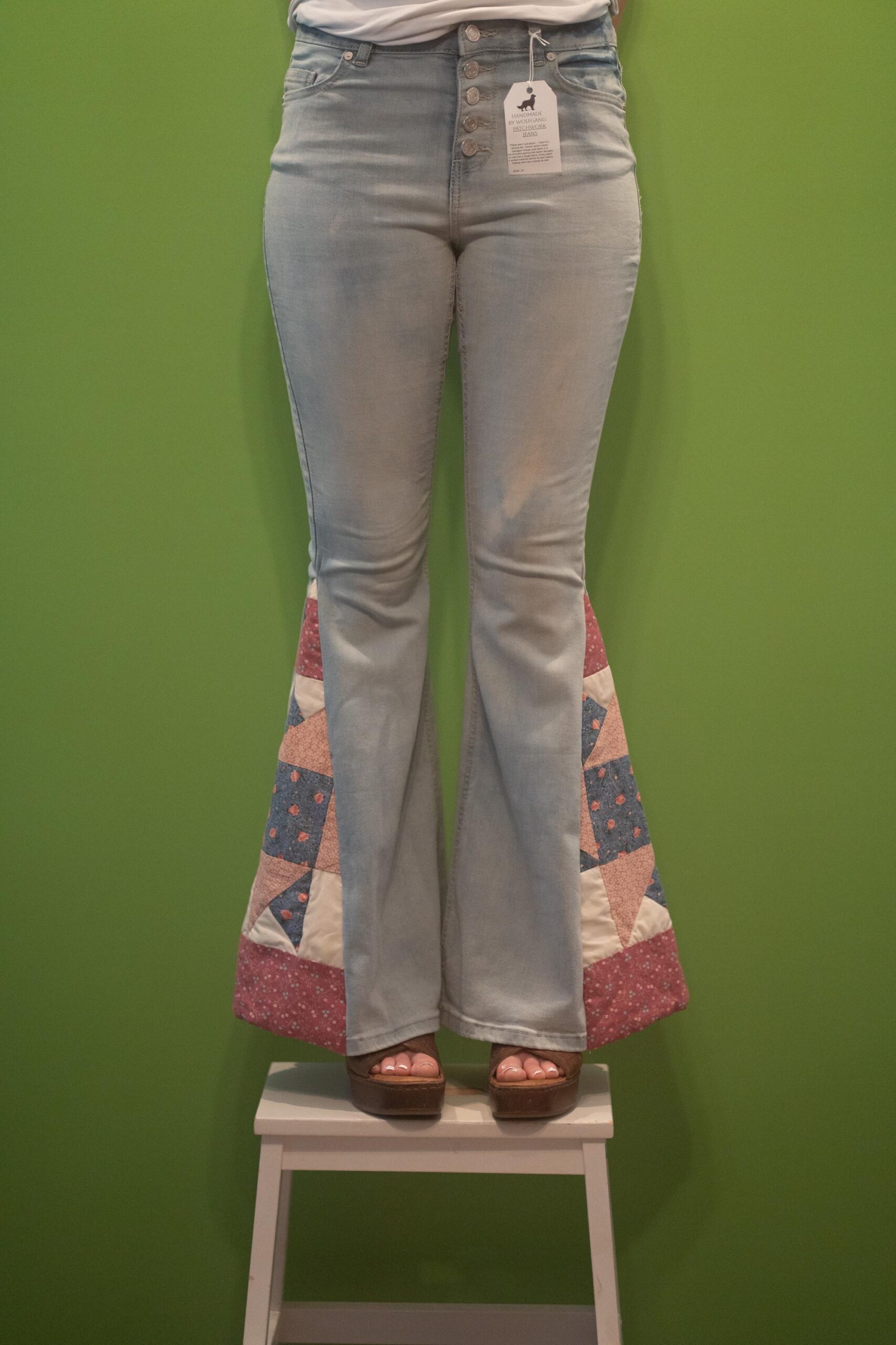 Joni | Upcycled Bell Bottom Jeans | Vintage Quilt Panels | Size 27 | One of a Kind | Wolfgang