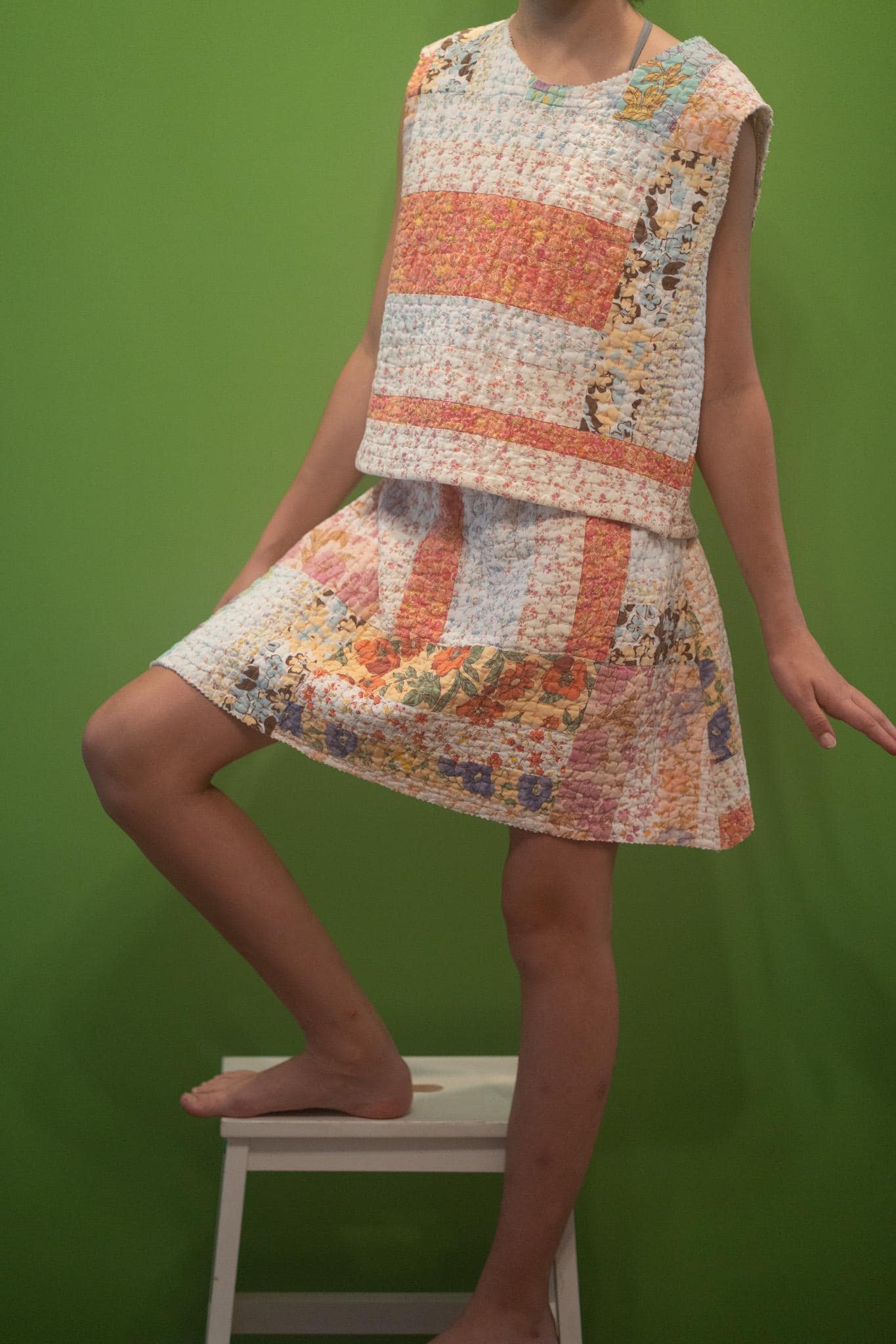 Poppy Quilted Set | Cropped Top, Gathered Skirt | 1970s Vintage Kantha Lined Medium