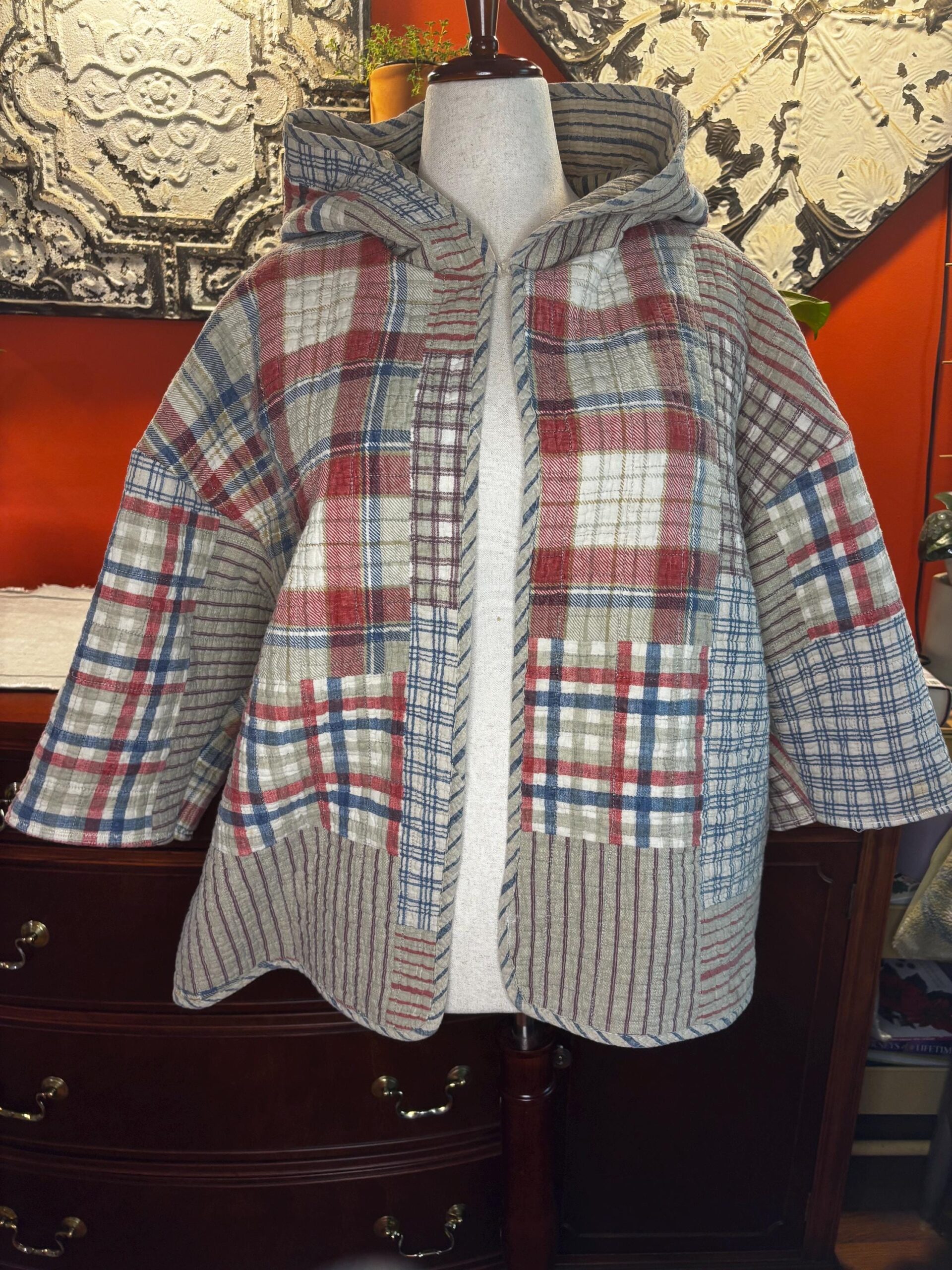 Vintage Plaid Quilt Hooded Coat | Patchwork Flannel, 1960s-80s Upcycled Apparel