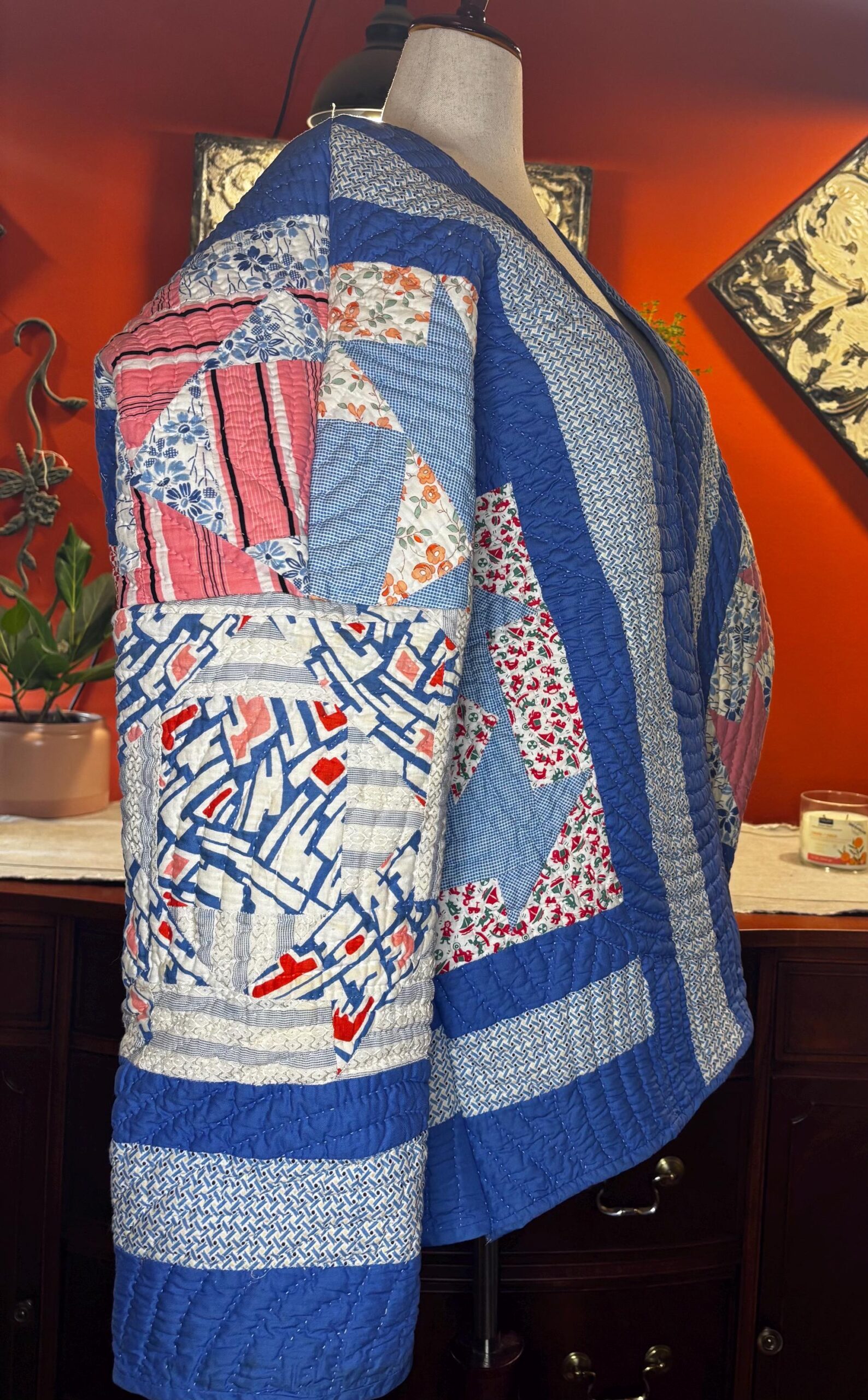 Maxine Quilt Coat | 1930-40s Cobalt Blue Star Quilt | One of a Kind