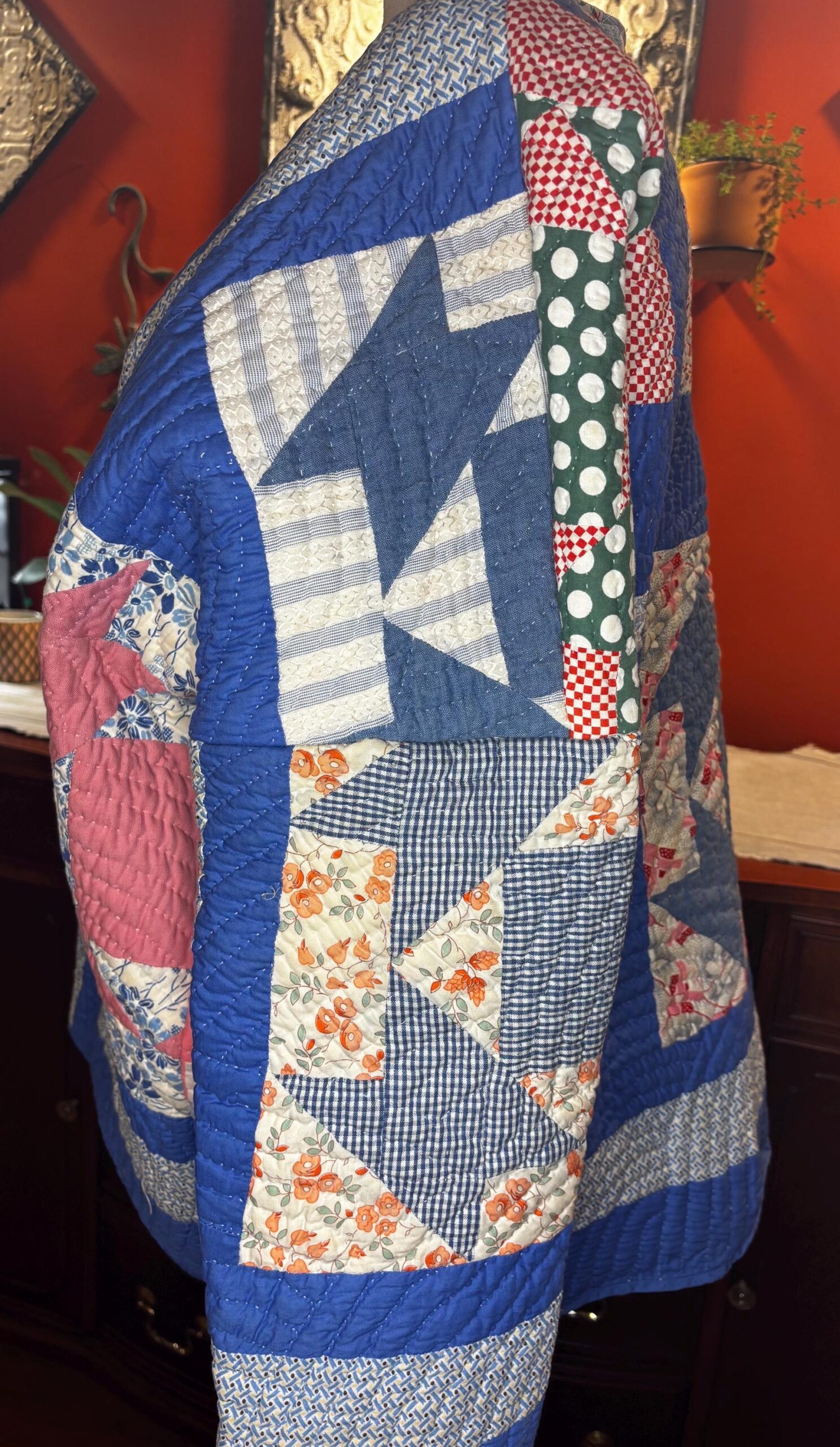 Maxine Quilt Coat | 1930-40s Cobalt Blue Star Quilt | One of a Kind