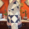Handmade Quilt Coat | Vintage Crochet Collar, Navy Floral Plaid | One of a Kind