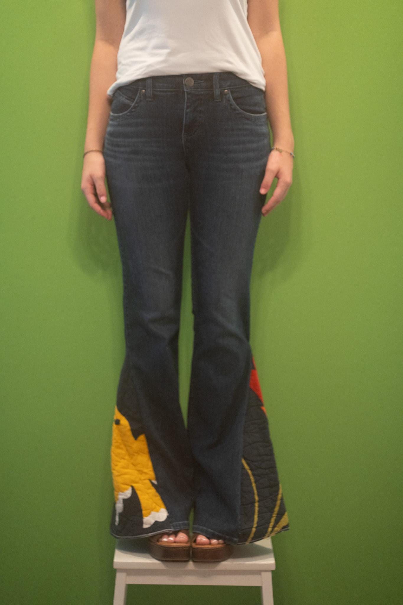 Upcycled Quilt Flare Jeans | Vintage Denim Bell Bottoms, Size 27