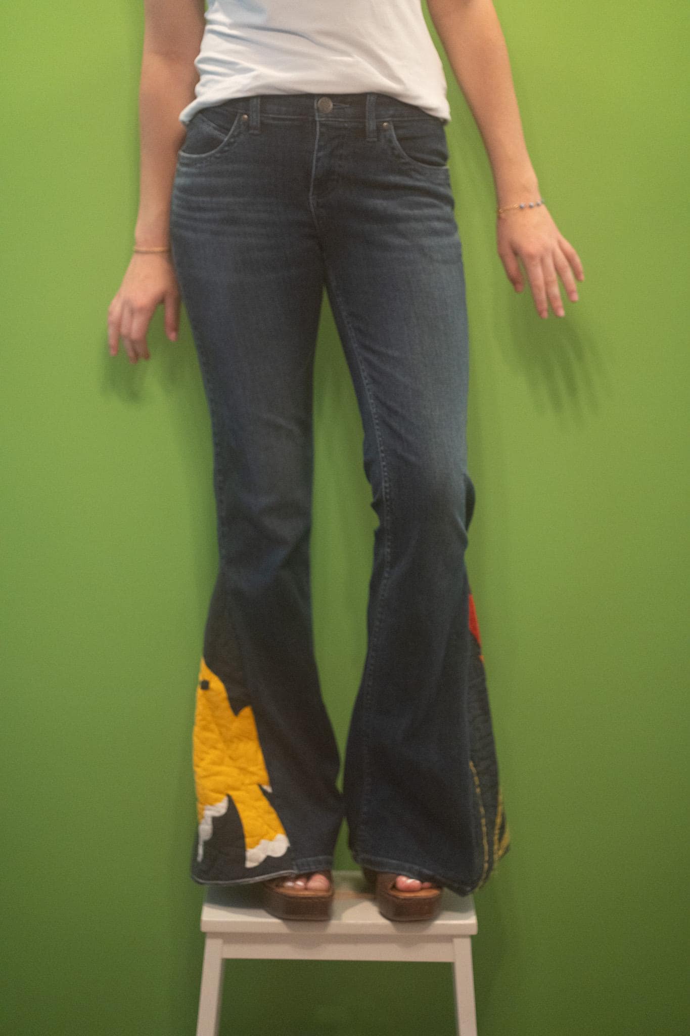 Upcycled Quilt Flare Jeans | Vintage Denim Bell Bottoms, Size 27
