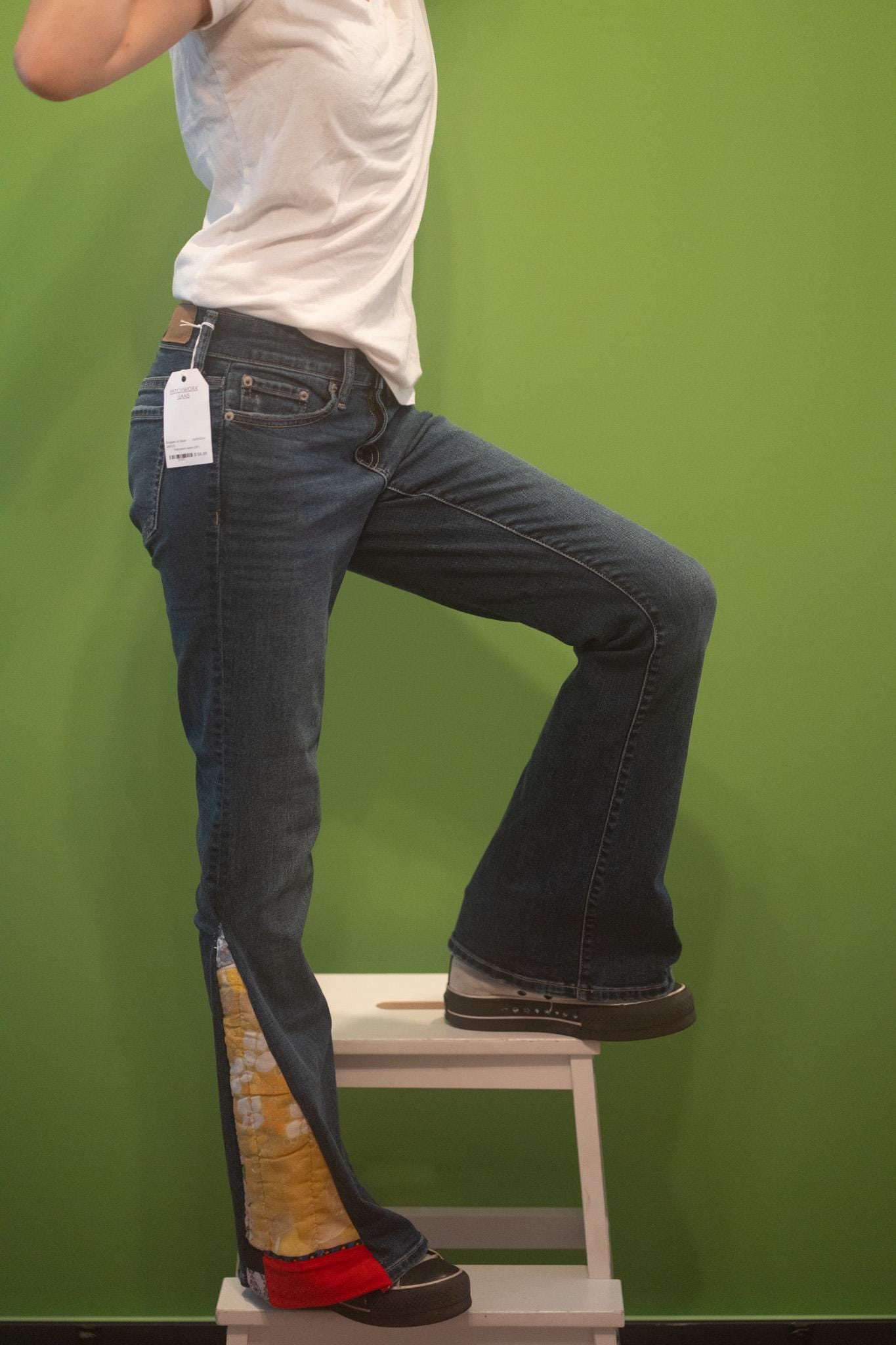 Upcycled Vintage Quilt Flare Jeans | Patchwork Bell Bottom Denim Size 25