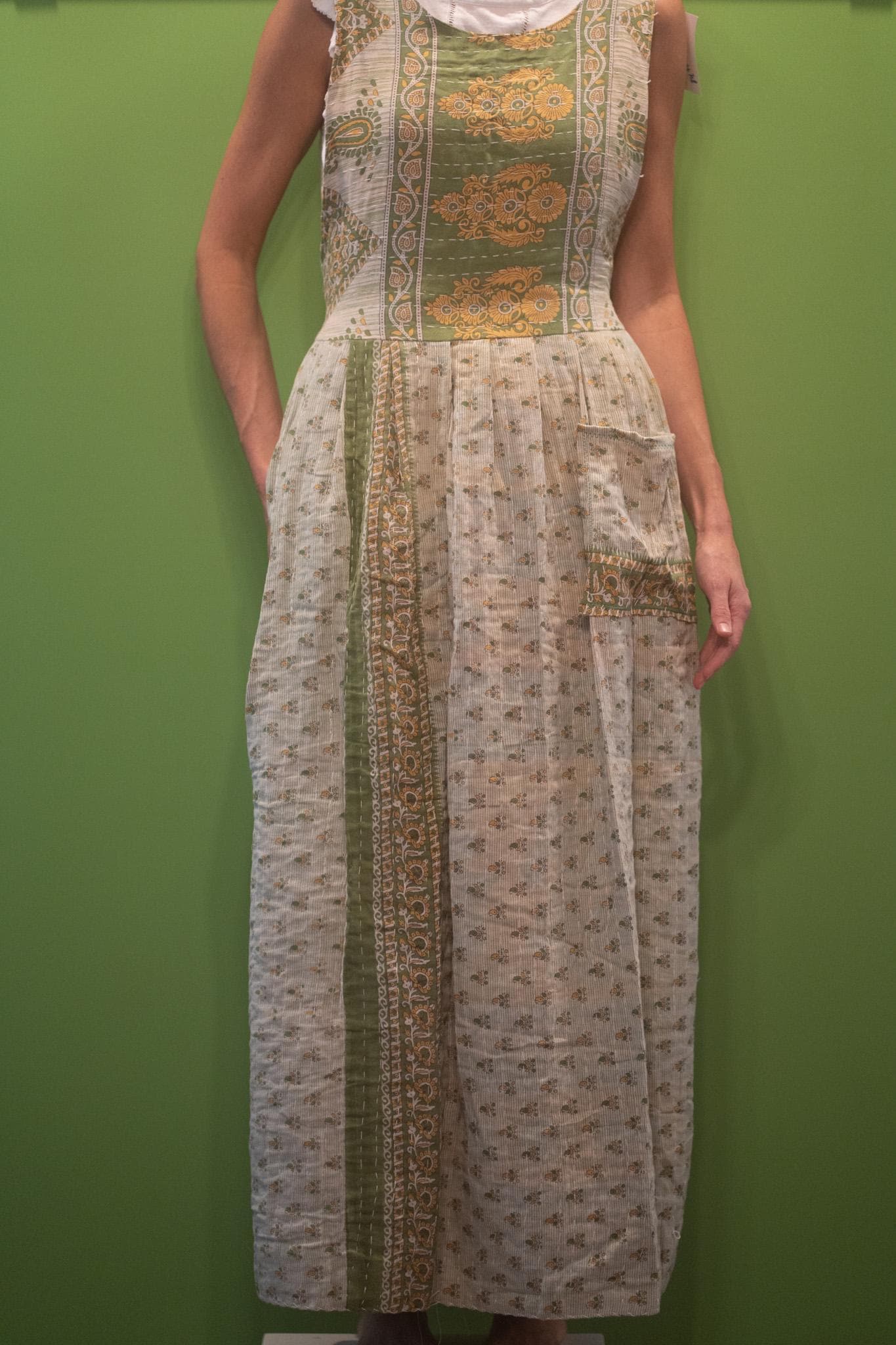 Apron style side tie wrap maxi dress made from repurposed sari “Isadora” xs-m