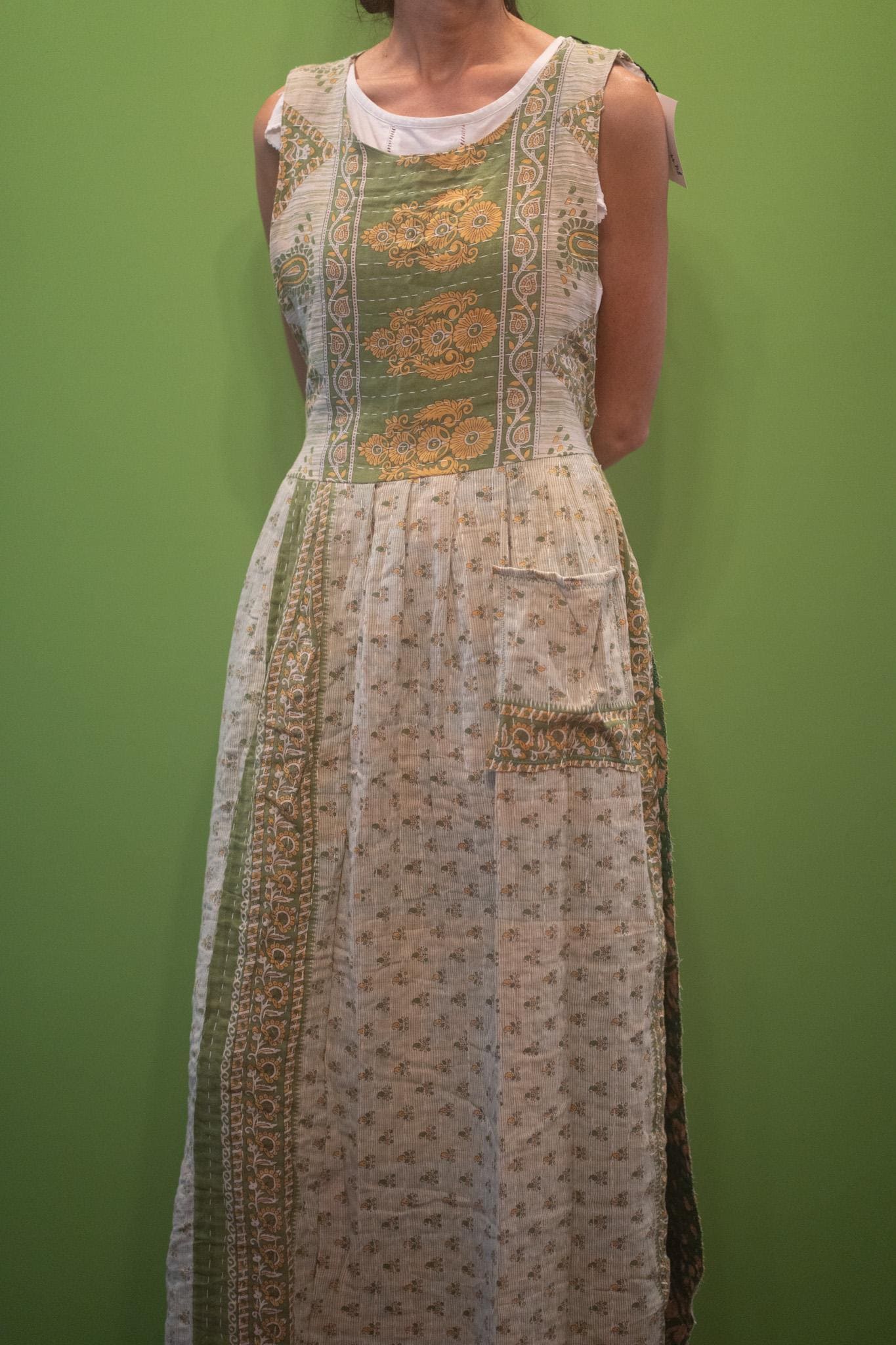 Apron style side tie wrap maxi dress made from repurposed sari “Isadora” xs-m