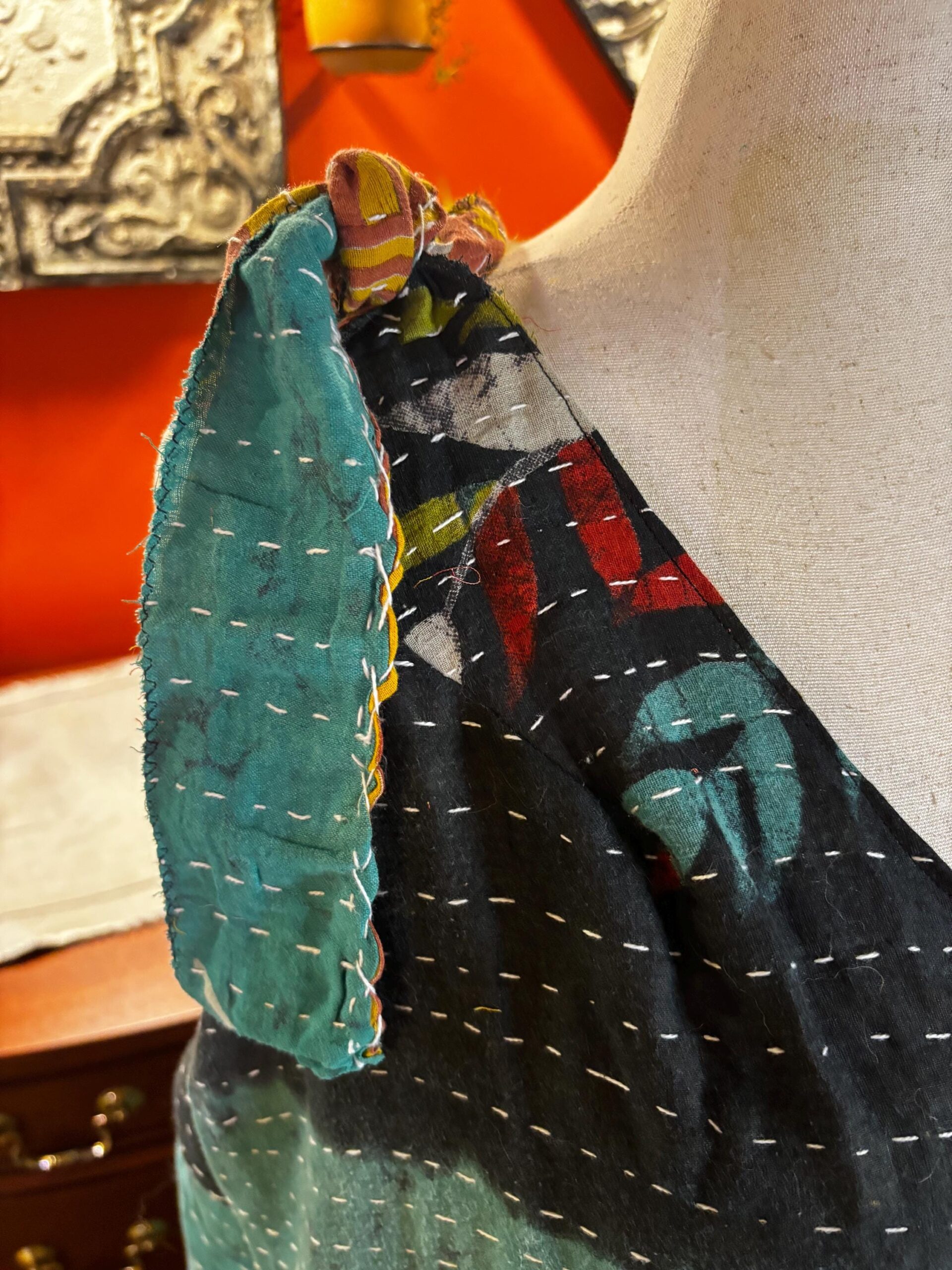 Sparrow Handmade Kantha Jumpsuit  Tie Shoulder  Bird & Botanical Print  Large to XL Wolfgang